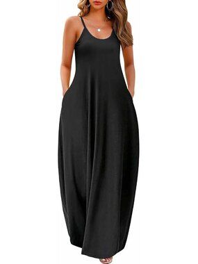 Womens Maxi Dress with Pockets 2026 Casual Strap Plus Size Loose Plain Long Offi